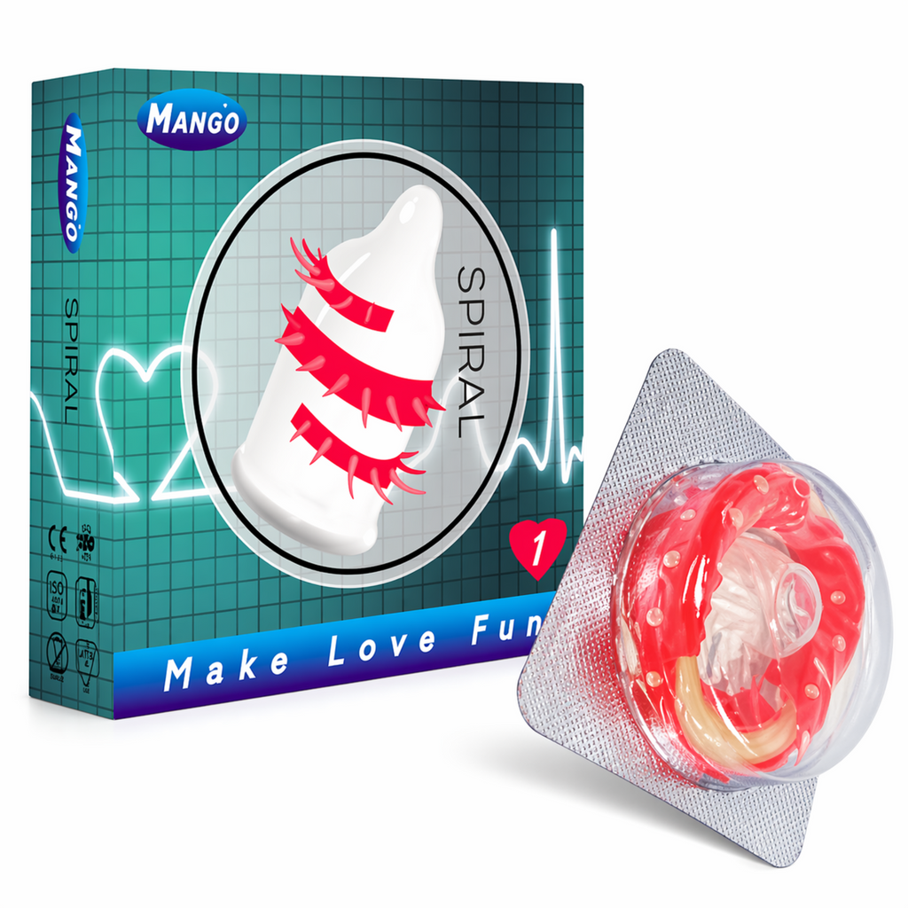 MANGO Spiral Spike Fun Condom Ring – Textured Pleasure Enhancer for Couples
